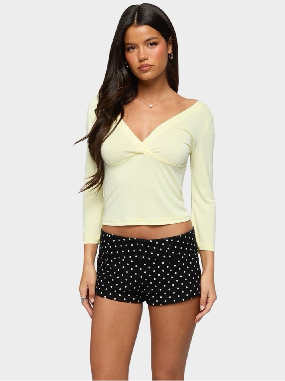 Edikted Butter Pale Yellow Twist-Front 3/4 Sleeve Sleep Top